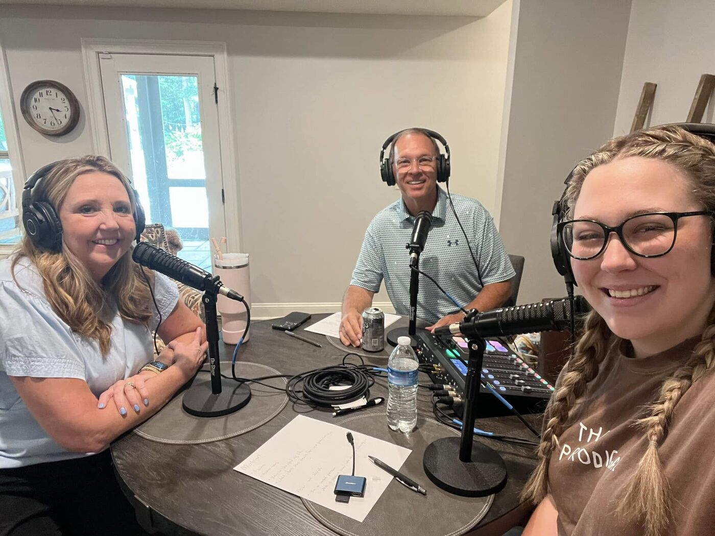 Rex and Eva recording the podcast with a guest